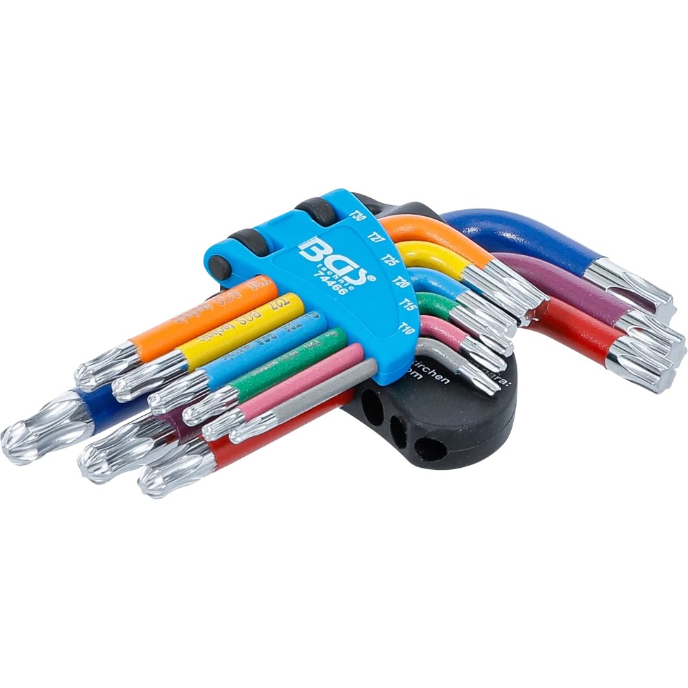 Winkelschlüssel-Satz, Multicolour, kurz, T-Profil (für Torx) mit Kugelkopf T10 - T50, 9-tlg.