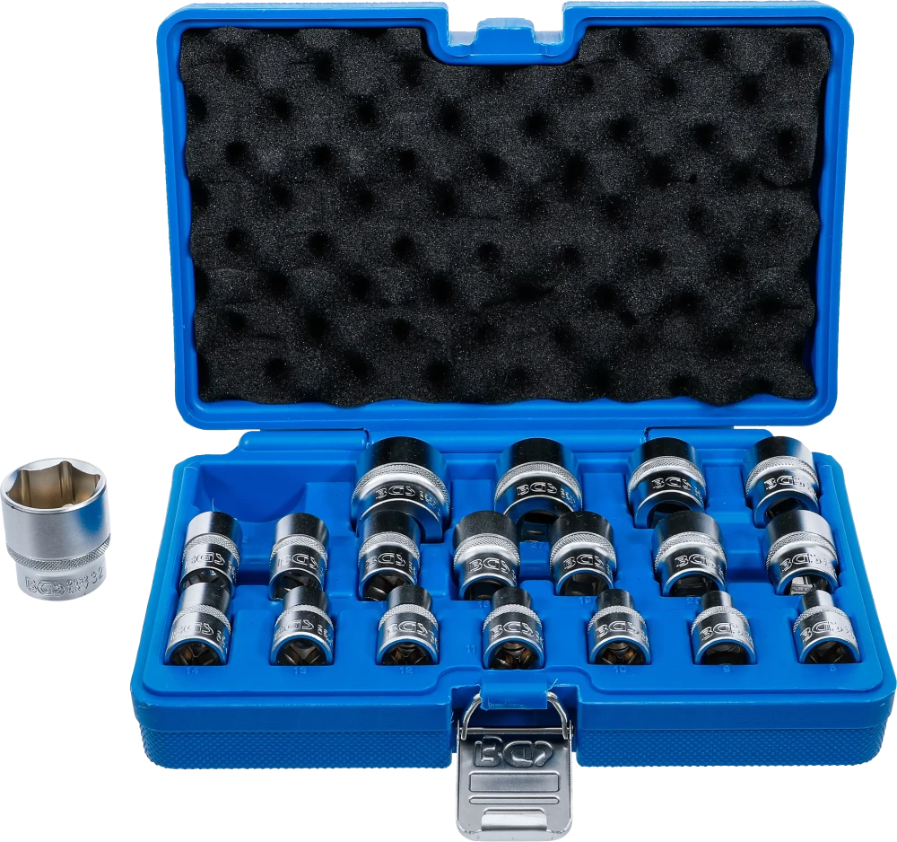 Steckschlüssel-Einsatz-Satz, Sechskant, Antrieb Innenvierkant 12,5 mm (1/2"), SW 8 - 32 mm, 19-tlg.