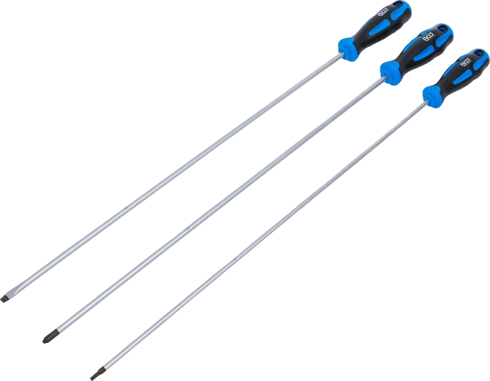 Schraubendreher-Satz, extra lang, Schlitz, Kreuzschlitz PH, T-Profil (für Torx), 3-tlg.