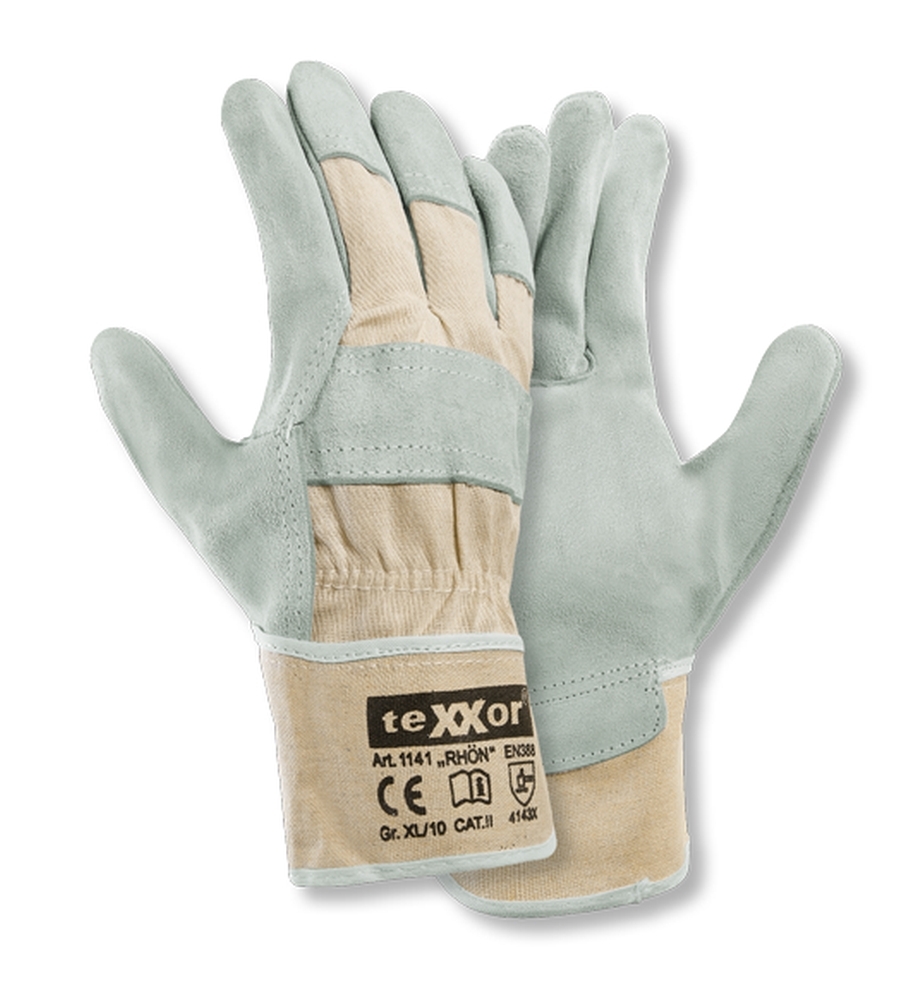 teXXor® Rindkernspaltleder-Handschuhe RHÖN Leder natur/Drell weiß