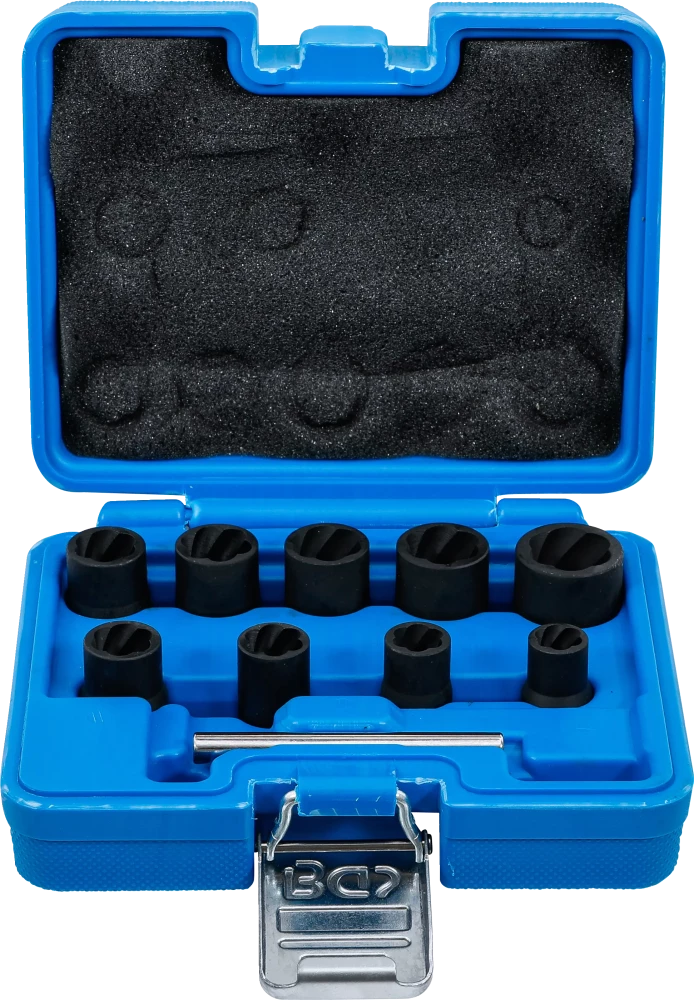 Spiral-Profil-Steckschlüssel-Satz / Schraubenausdreher, Antrieb Innenvierkant 10 mm (3/8"), SW 10 - 19 mm, 10-tlg.