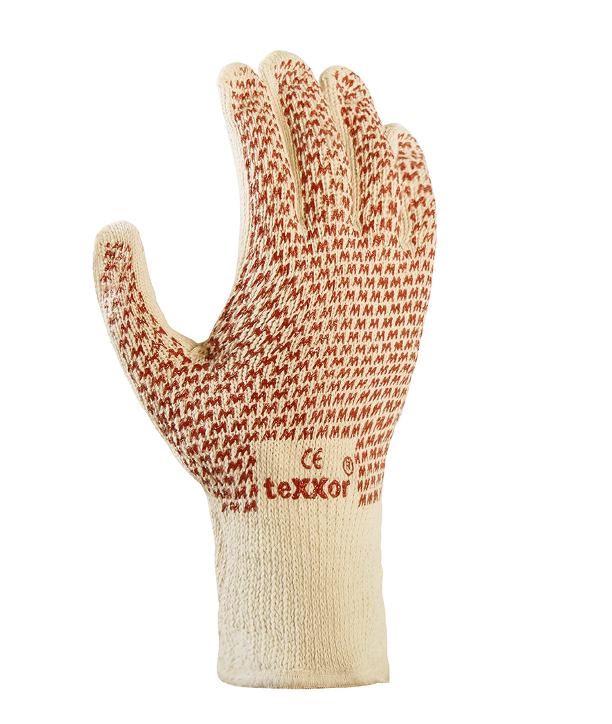 teXXor® Strickhandschuhe BAUMWOLLE beige/rote Noppen