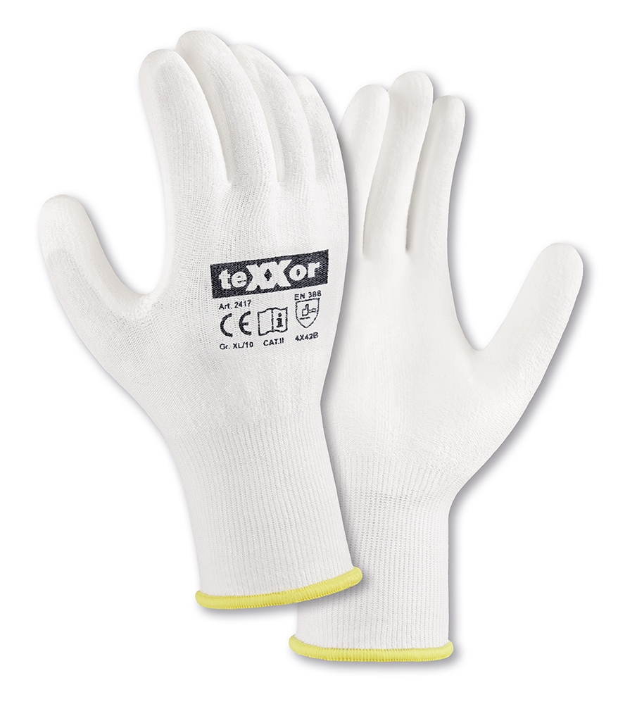 teXXor® Schnittschutz-Strickhandschuhe PU-BESCHICHTUNG weiß/weiß