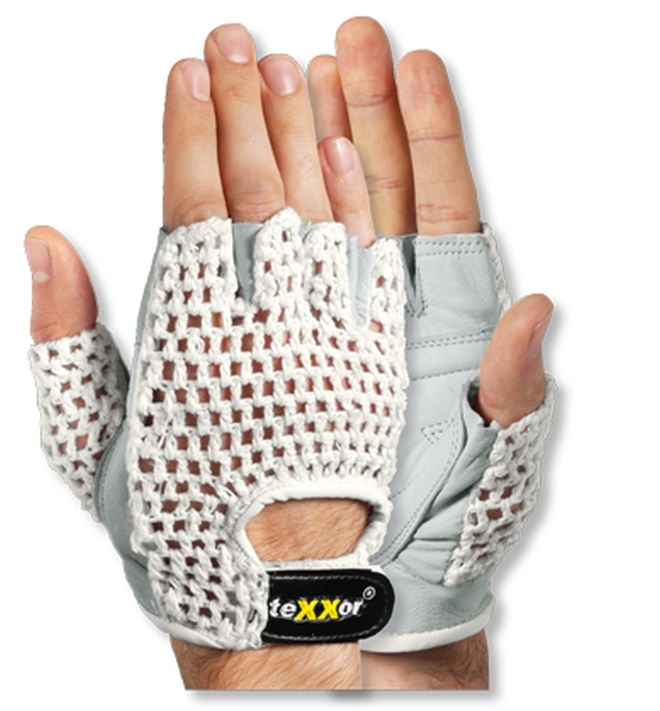 teXXor® Nappaleder-Handschuhe FAHRRADFAHRER Leder natur / Textil weiß