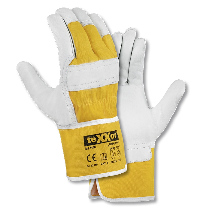 teXXor® Rindvollleder-Winterbauhandschuhe HIMALAYA I Leder natur/Drell gelb