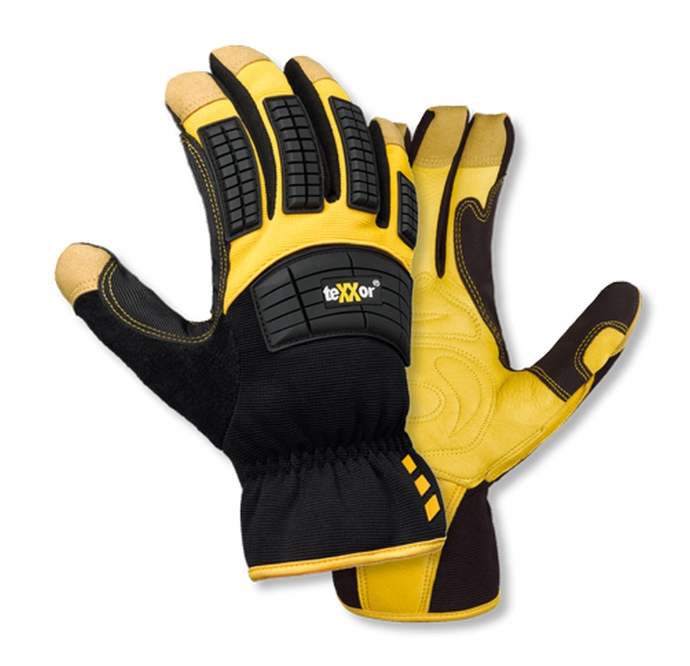 teXXor® Kuhleder-Handschuhe OCALA, SB-Verpackung gelb/schwarz