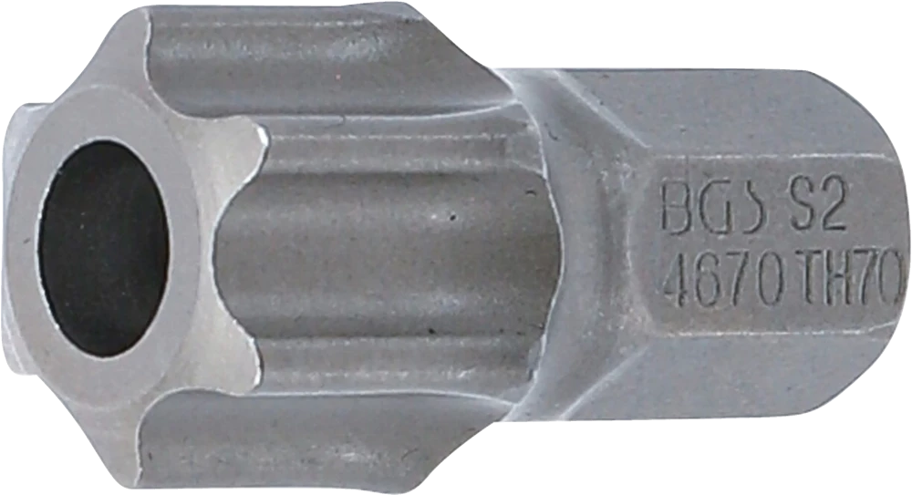 Bit, Länge 30 mm, Antrieb Außensechskant 10 mm (3/8"), T-Profil (für Torx) mit Bohrung T70