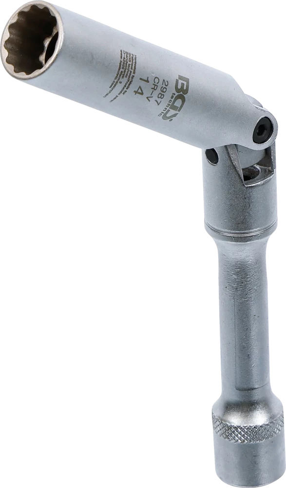 Zündkerzen-Gelenkeinsatz Zwölfkant, extra lang, Antrieb Innenvierkant 10 mm (3/8"), SW 14 mm