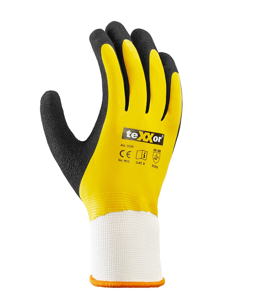 teXXor® Polyester-Strickhandschuhe LATEX GELB weiß/gelb/schwarz