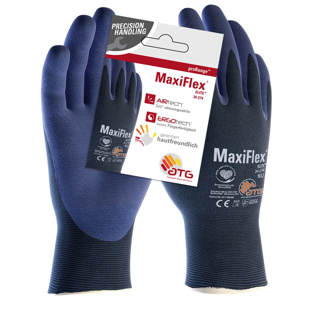 MaxiFlex® Elite™ Nylon-Strickhandschuhe (34-274 HCT), SB-Verpackung blau/blau
