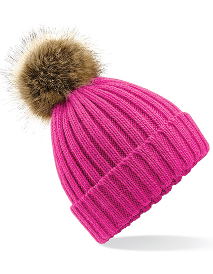 Faux Fur Pop Pom Chunky Beanie