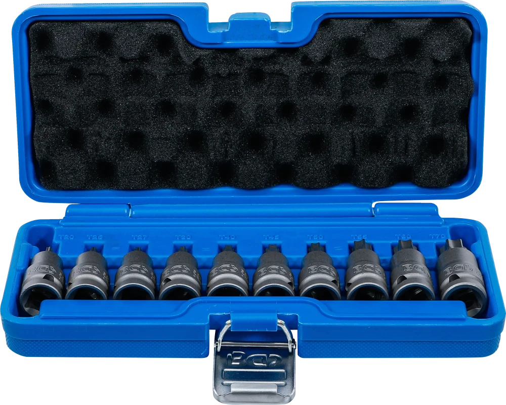 Kraft-Bit-Einsatz-Satz, Antrieb Innenvierkant 12,5 mm (1/2"), T-Profil (für Torx) T20 - T70, 10-tlg.