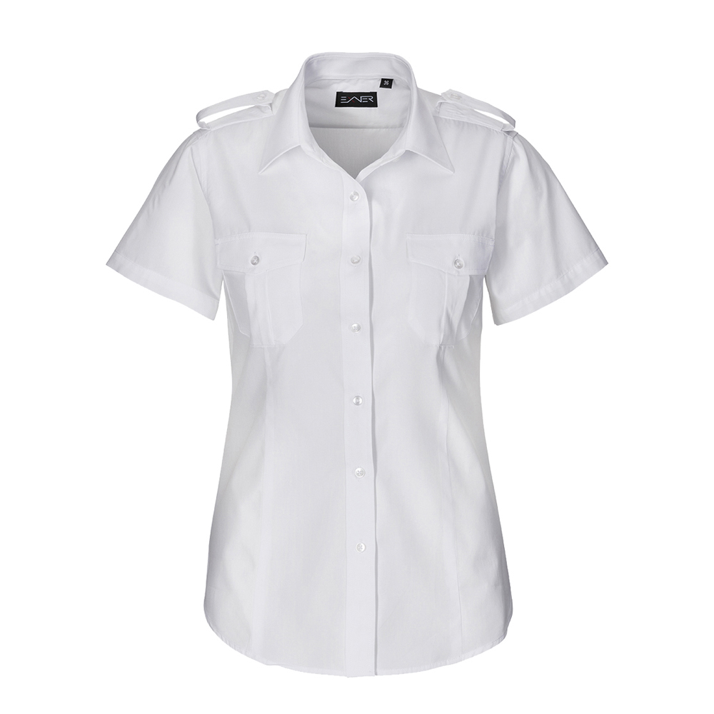 Damen Pilotenbluse halbarm, tailliert, weiss