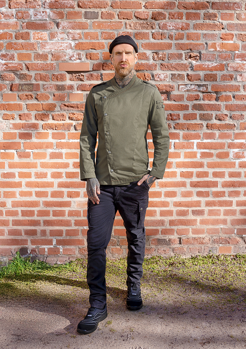 Long-Sleeve Men's Chef Jacket Denim-Style ROCK CHEF®-Stage2