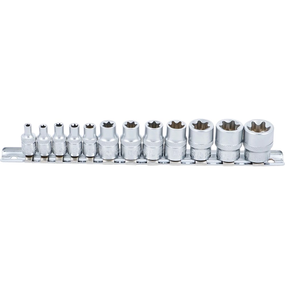 Steckschlüssel-Einsatz-Satz E-Profil, Antrieb Innenvierkant 6,3 mm (1/4") / 10 mm (3/8"), SW E4 - E20, 12-tlg.