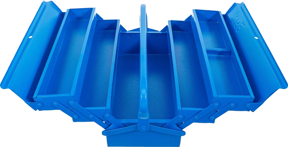 Metall-Werkzeugkasten, leer, 420 x 200 x 200 mm, 5 Fächer