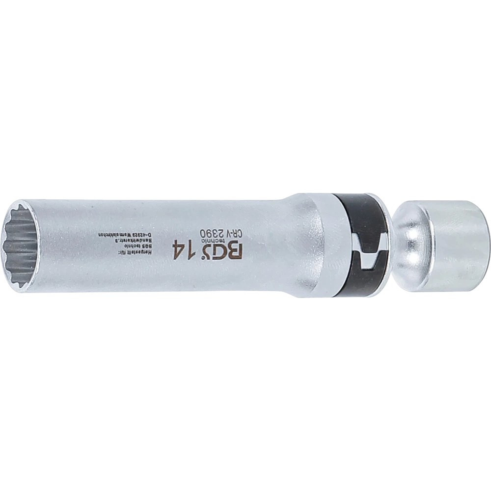 Zündkerzen-Gelenkeinsatz Zwölfkant mit Haltefeder, Antrieb Innenvierkant 10 mm (3/8"), SW 14 mm