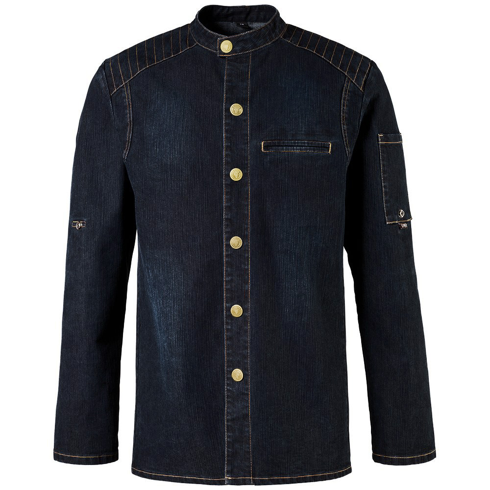 Kochjacke Bikerstyle, Druckknöpfe gold, denim navy