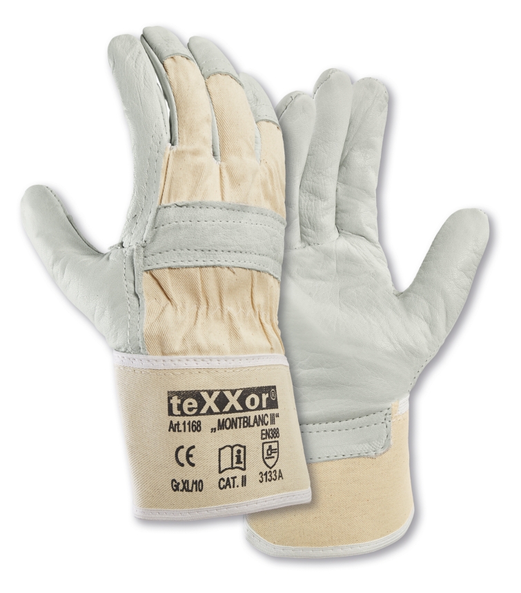 teXXor® Rindvollleder-Handschuhe MONTBLANC III Leder natur/Drell weiß