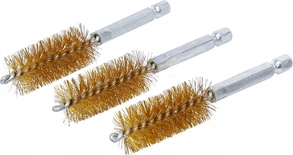 Messingbürste, 18 mm, Antrieb Außensechskant 6,3 mm (1/4"), 3-tlg.