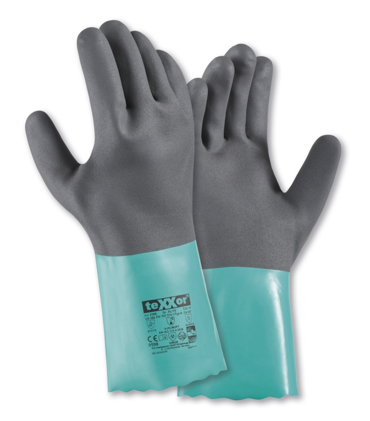 teXXor® CHEMTOUCH Chemikalienschutz-Handschuh NITRIL blaugrün/grau