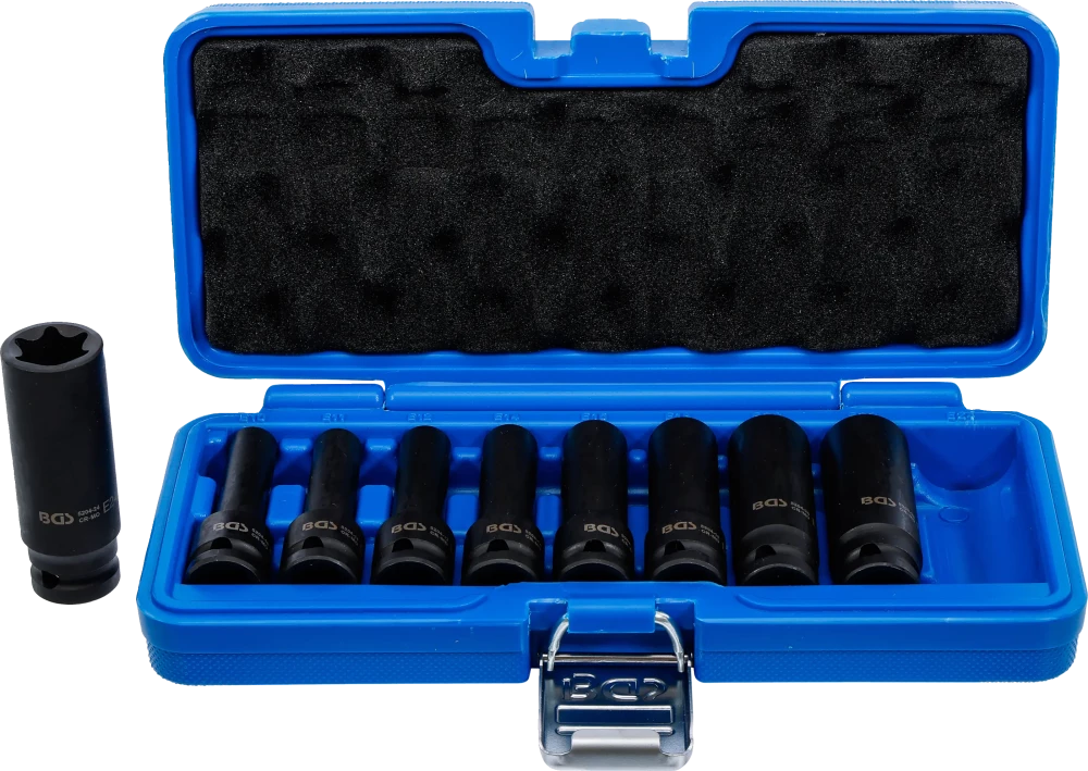 Kraft-Steckschlüssel-Einsatz-Satz E-Profil, tief, Antrieb Innenvierkant 12,5 mm (1/2"), SW E10 - E24, 9-tlg.