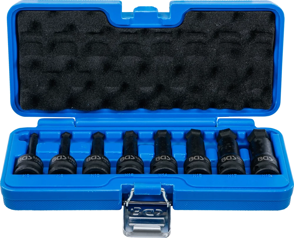Kraft-Bit-Einsatz-Satz, Länge 75 mm, Antrieb Innenvierkant 12,5 mm (1/2"), Innensechskant mit Kugelkopf 6 - 19 mm, 8-tlg.