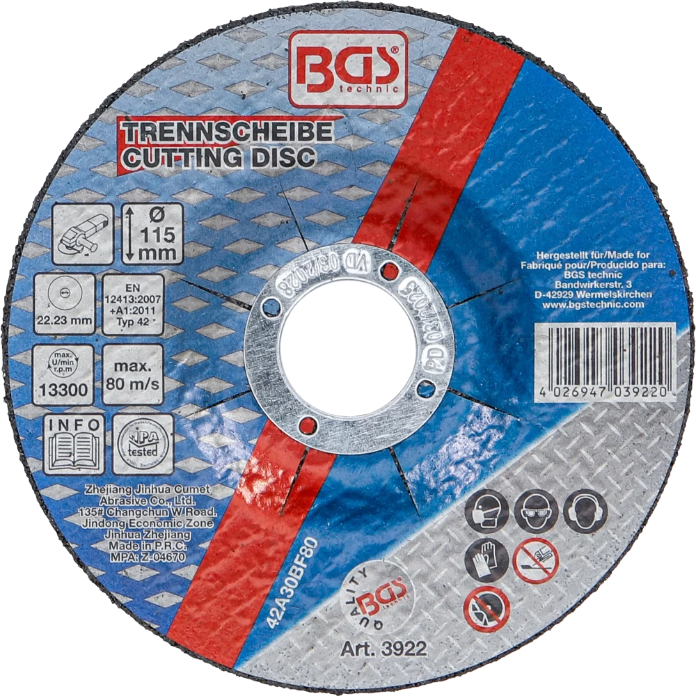 Trennscheibe für Metall, Ø 115 x 2,5 x 22,2 mm, Typ 42