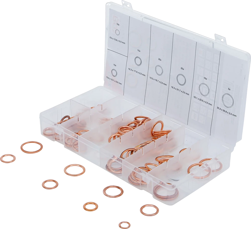 O-Ring-Sortiment, Kupfer, Ø 6 - 20 mm, 95-tlg.