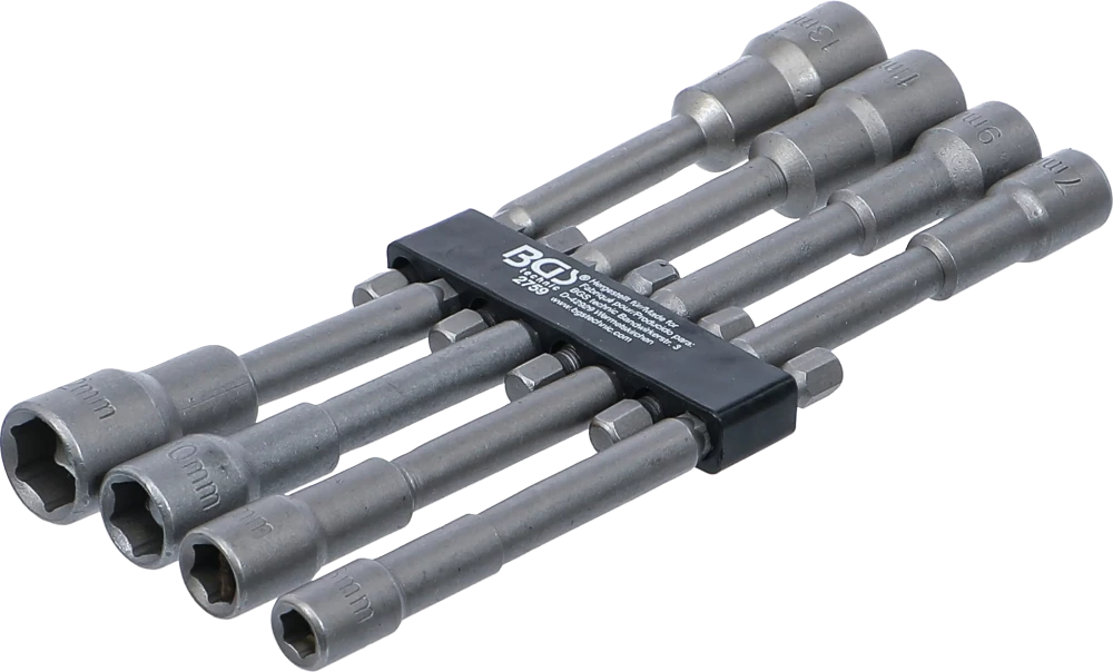 Steckschlüssel-Einsatz-Satz Sechskant, extra lang, Antrieb Außensechskant 6,3 mm (1/4"), für Bohrmaschinen, SW 6 - 13 mm, 8-tlg.