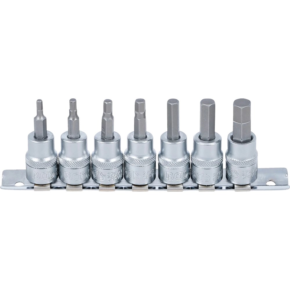 Bit-Einsatz-Satz, Antrieb Innenvierkant 10 mm (3/8"), Innensechskant 1/8" - 3/8", Zollgrößen, 7-tlg.