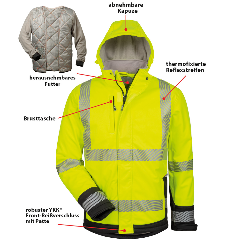 Wattierte Warnschutz-Softshelljacke Melvin
