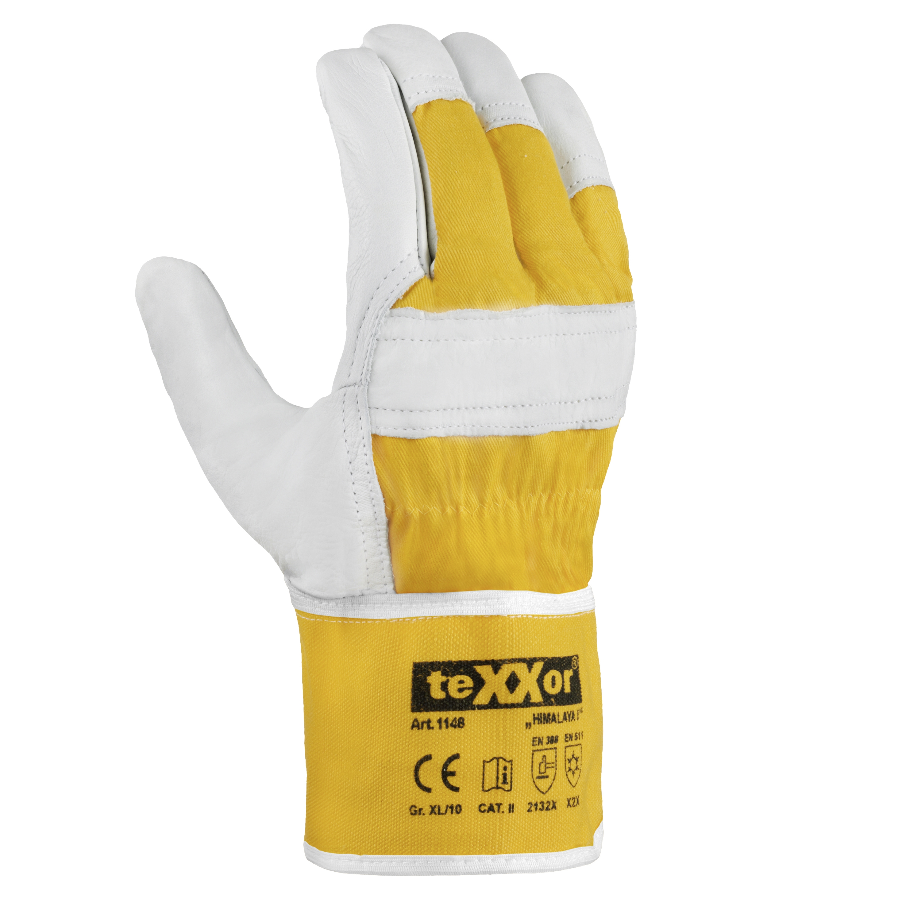 teXXor® Rindvollleder-Winterbauhandschuhe HIMALAYA I Leder natur/Drell gelb