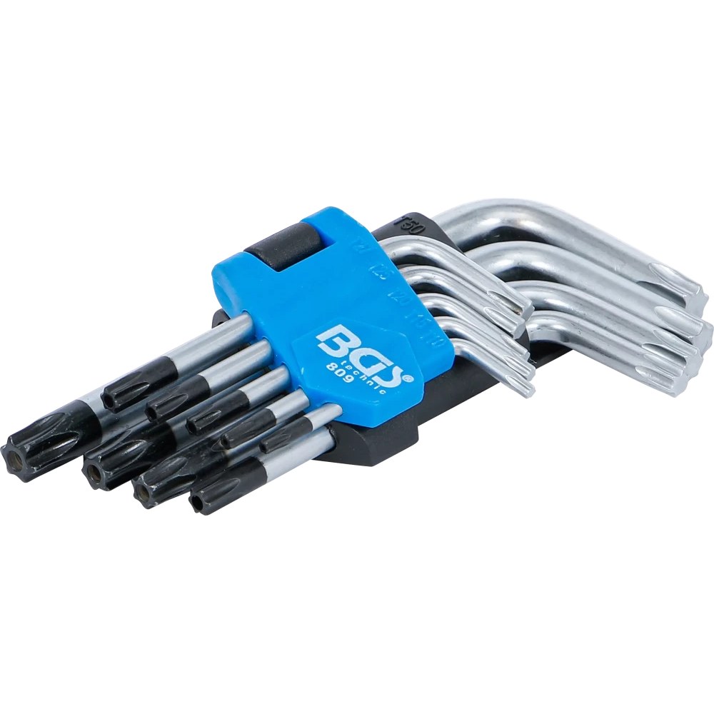 Winkelschlüssel-Satz, kurz, T-Profil (für Torx) mit Bohrung T10 - T50, 9-tlg.