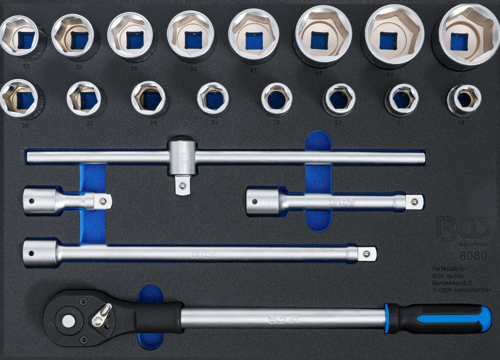 Werkstattwageneinlage 3/3: Steckschlüssel-Satz, Antrieb Innenvierkant 20 mm (3/4"), 21-tlg.