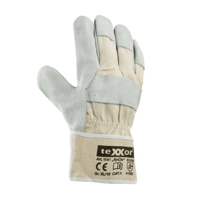 teXXor® Rindkernspaltleder-Handschuhe RHÖN Leder natur/Drell weiß