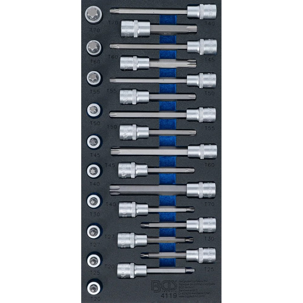 Werkstattwageneinlage 1/3: Bit-Einsatz-Satz, Antrieb Innenvierkant 12,5 mm (1/2"), T-Profil (für Torx), 26-tlg.