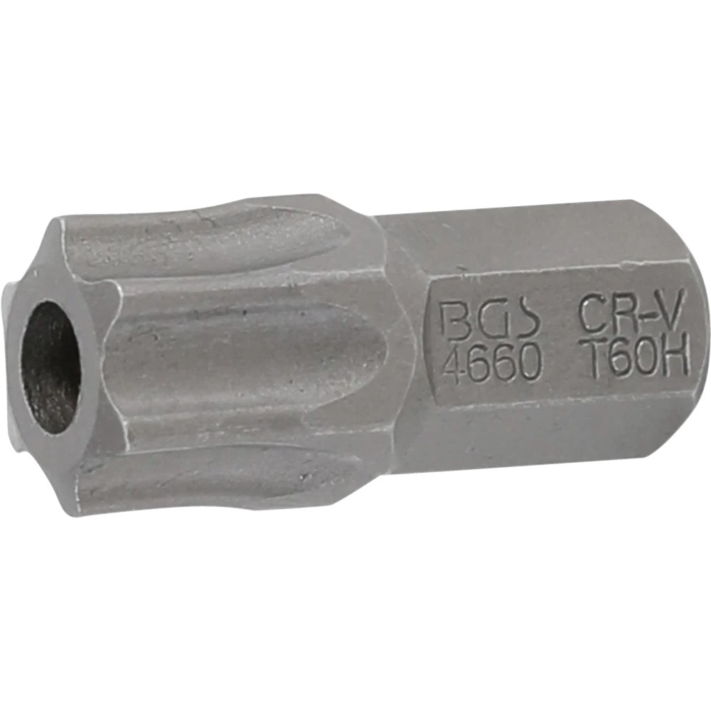 Bit, Länge 30 mm, Antrieb Außensechskant 10 mm (3/8"), T-Profil (für Torx) mit Bohrung T60