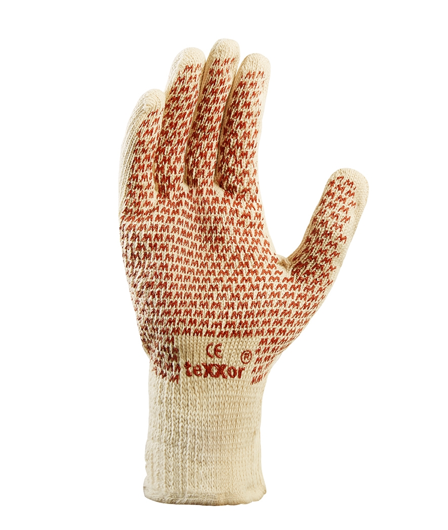 teXXor® Strickhandschuhe BAUMWOLLE beige/rote Noppen