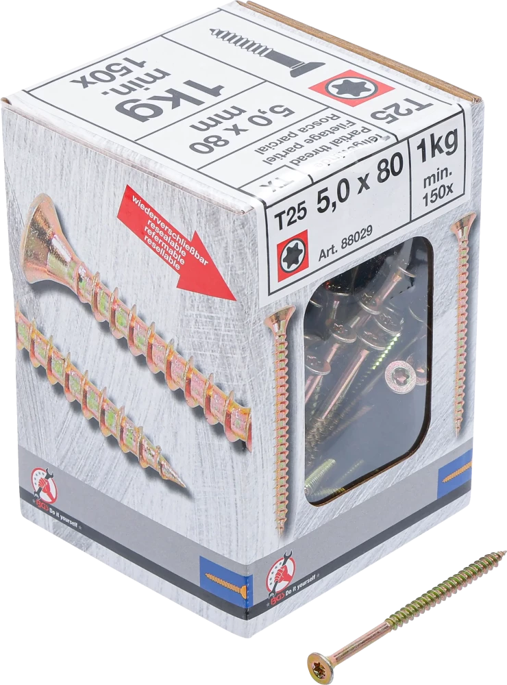 Mehrzweckschrauben, T-Profil ( für Torx) T25, 5,0 x 80 mm, 1 kg / 150 Stück