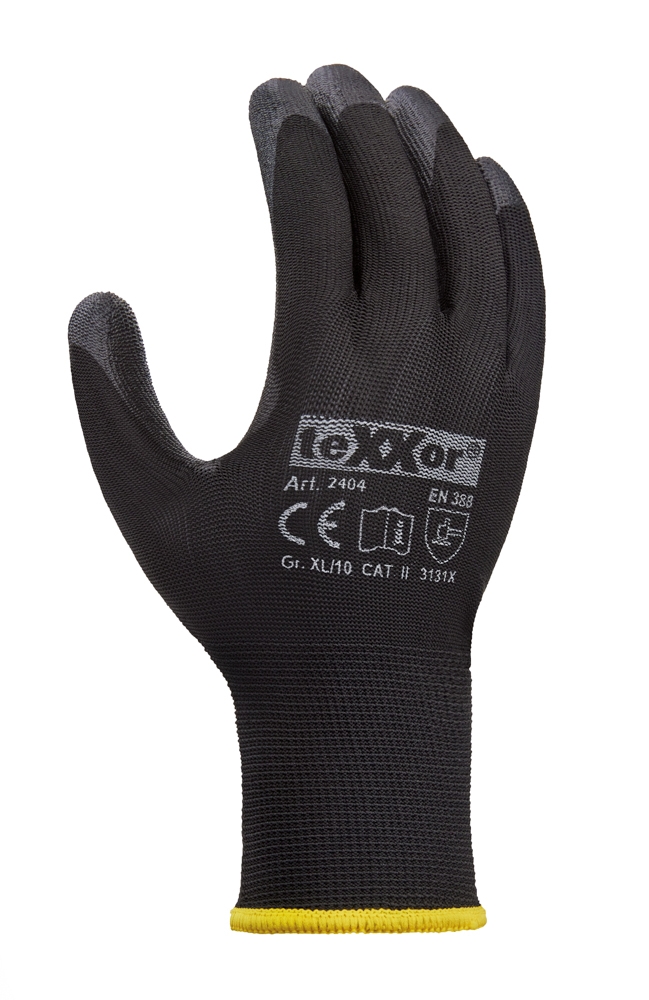 teXXor® Polyester-Strickhandschuhe POLYURETHAN BESCHICHTET schwarz/schwarz