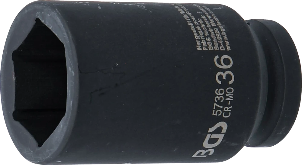 Kraft-Steckschlüssel-Einsatz Sechskant, tief, Antrieb Innenvierkant 20 mm (3/4"), SW 36 mm
