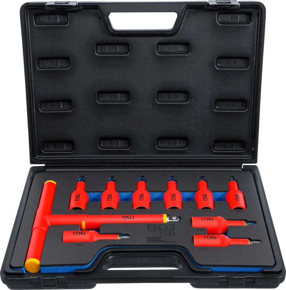 VDE-Bit-Einsatz-Satz, Antrieb Innenvierkant 12,5 mm (1/2"), T-Profil (für Torx) T20 - T55, 10-tlg.