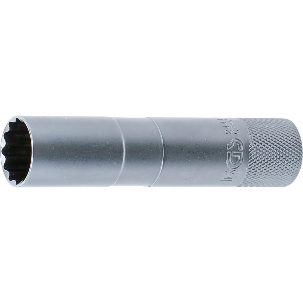 Zündkerzen-Einsatz mit Haltegummi, Zwölfkant, lang, Antrieb Innenvierkant 10 mm (3/8"), SW 16 mm