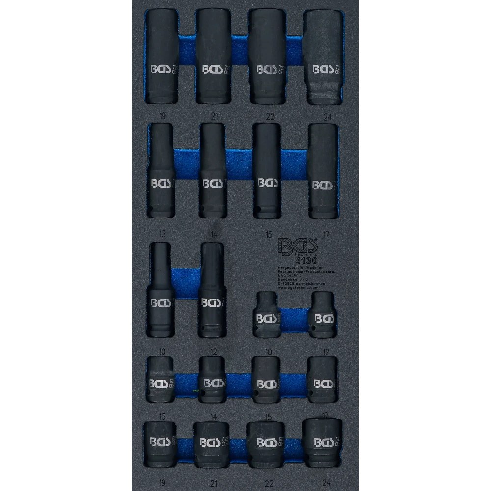 Werkstattwageneinlage 1/3: Kraft-Steckschlüssel-Einsätze Sechskant, 12,5 mm (1/2"), 10 - 24 mm, 20-tlg.