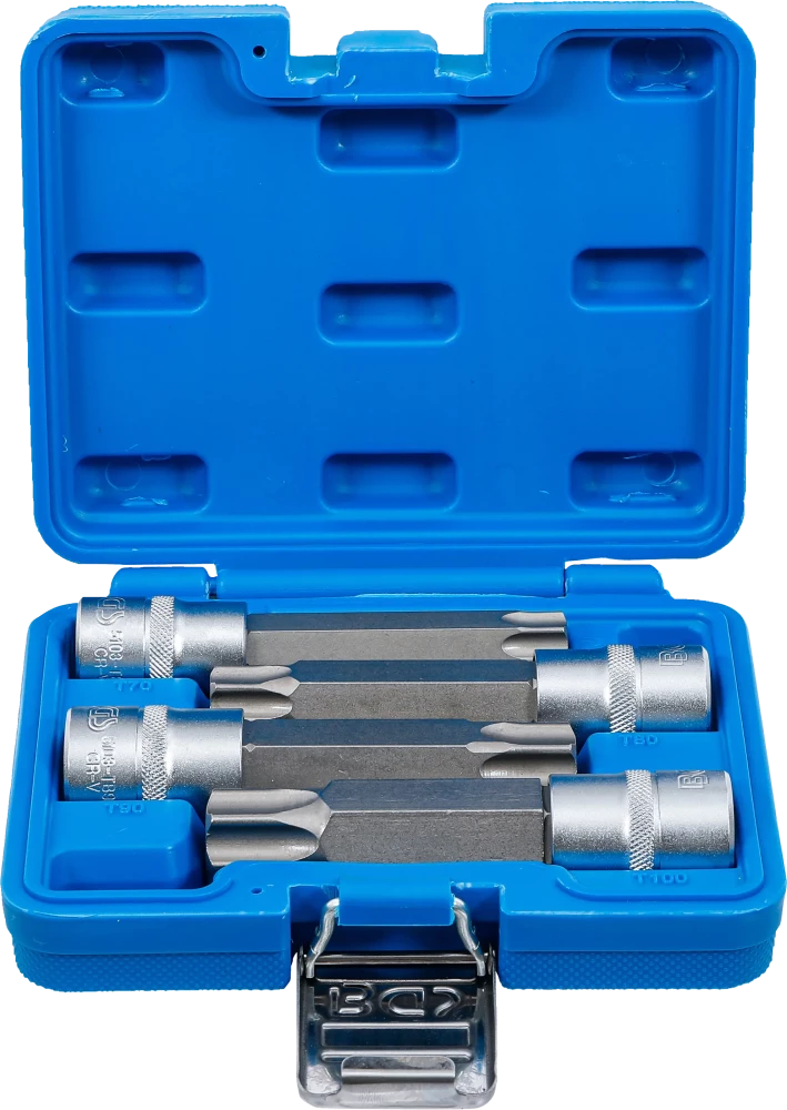 Bit-Einsatz-Satz, Antrieb Innenvierkant 12,5 mm (1/2"), T-Profil (für Torx) mit Bohrung, 4-tlg.