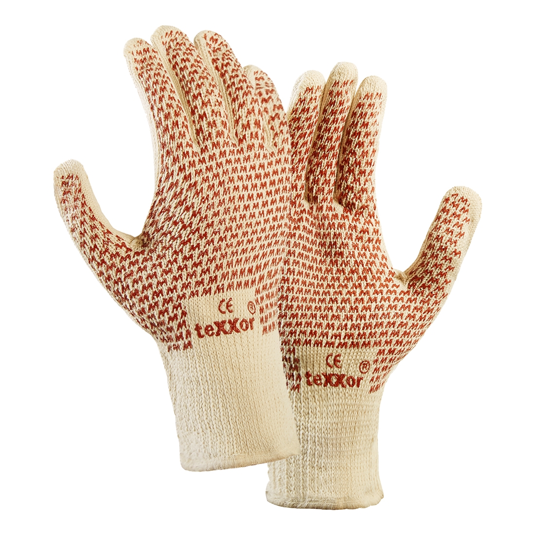 teXXor® Strickhandschuhe BAUMWOLLE beige/rote Noppen