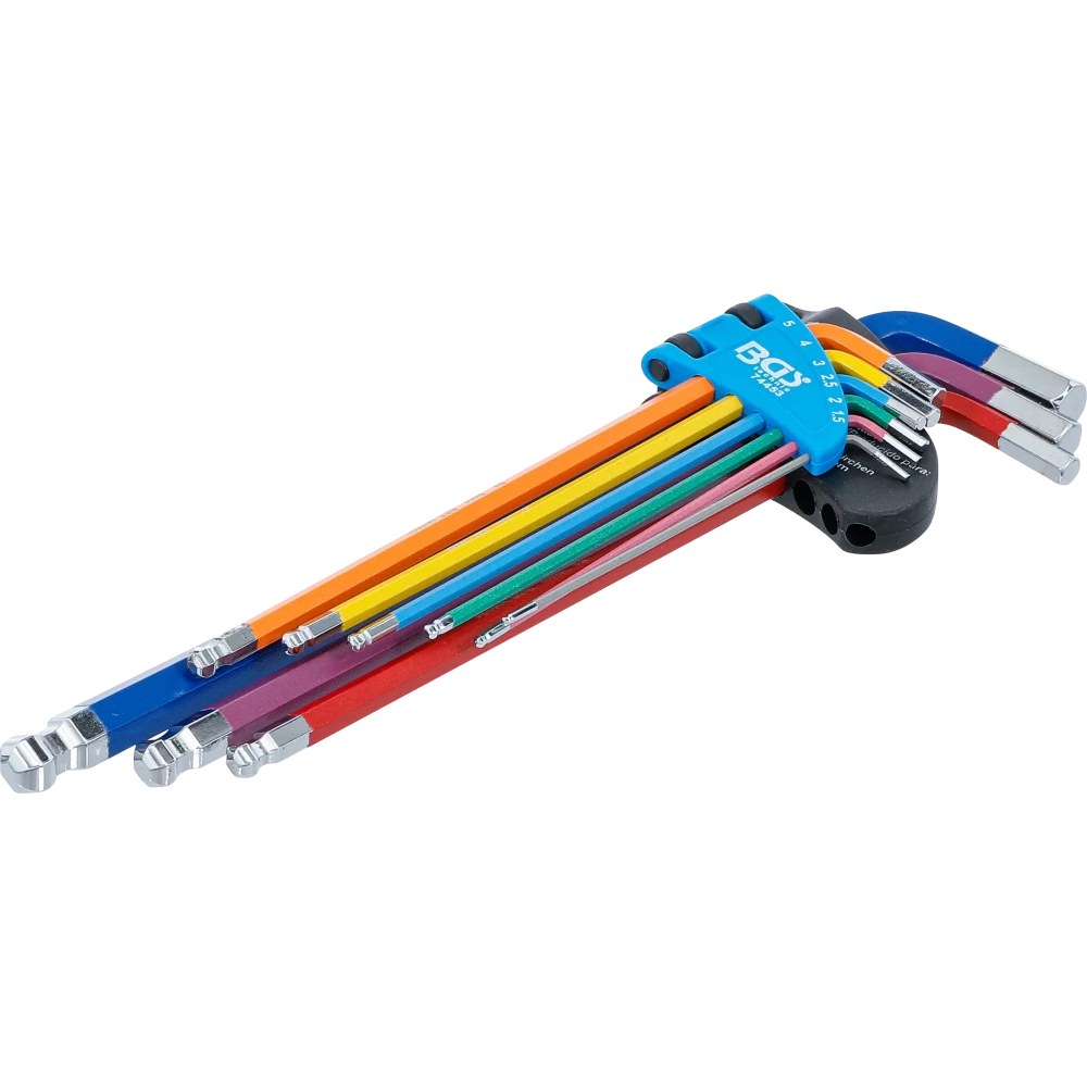 Winkelschlüssel-Satz, Multicolour, extra lang, Innensechskant, Innensechskant mit Kugelkopf 1,5 - 10 mm, 9-tlg.