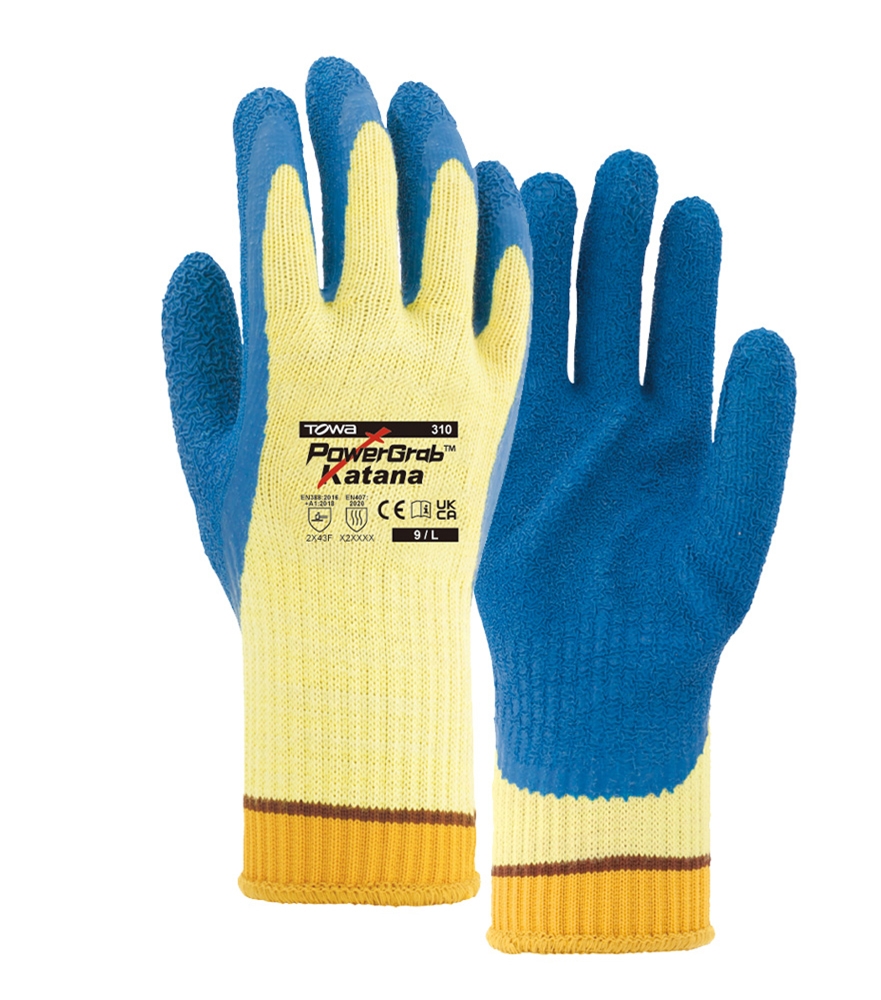 TOWA® Aramid-Faser Strickhandschuhe PowerGrab® Katana goldgelb/blau