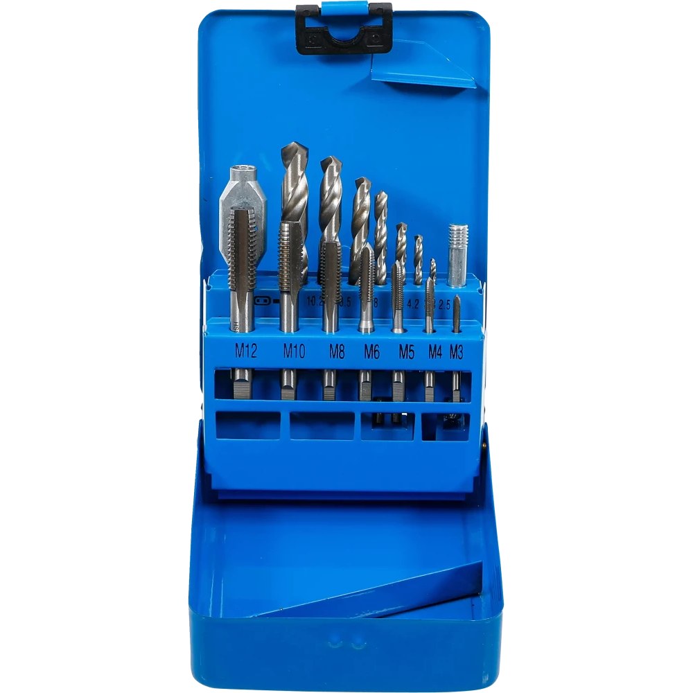 Gewindeschneid-/HSS-Bohrer-Satz, M3 - M12 / 2,5 - 10,2 mm, 16-tlg.
